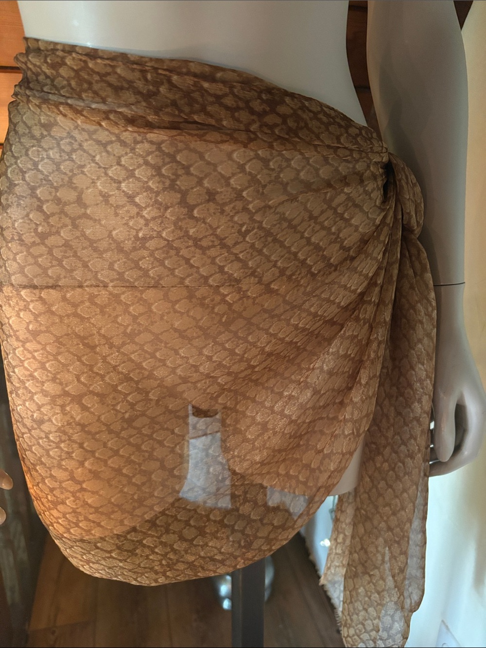 Coach Gold Metallic Python Snake Print Scarf Wrap Shawl Sheer 80" x 20" Designer